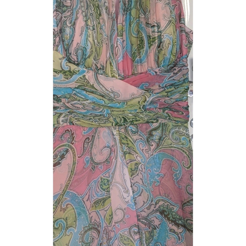 Cachet Women's Sz 6 Dress Pink & Green Blue Beaded Neckline Paisley Print - Picture 9 of 16
